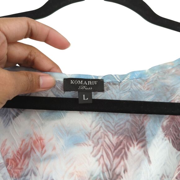 Komarov Women L Ruffle Dress Watercolor Border Ivory White Floral Maxi Charmeuse - Picture 4 of 10